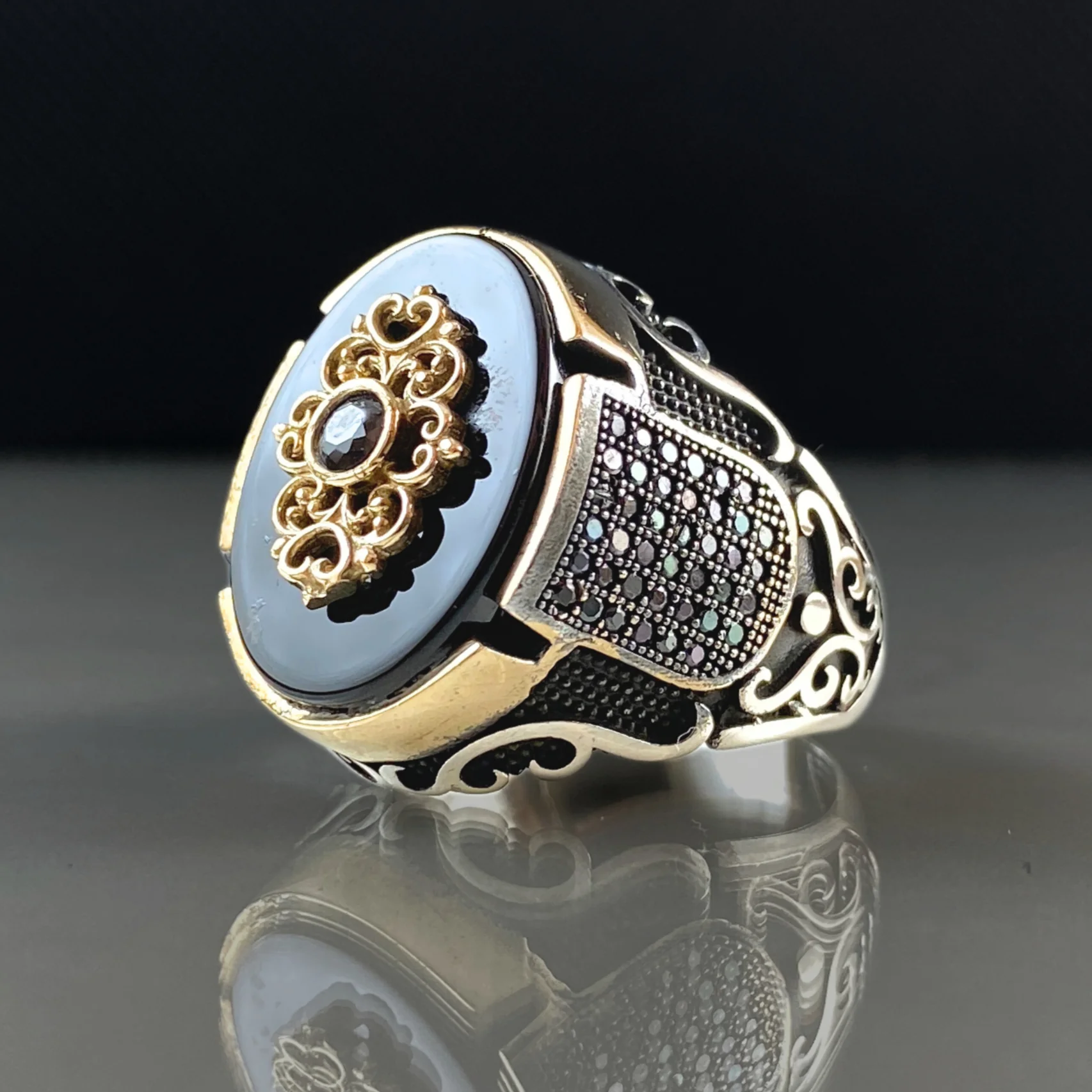 Obsidian Grand Majesty Ring – 925 Sterling Silver