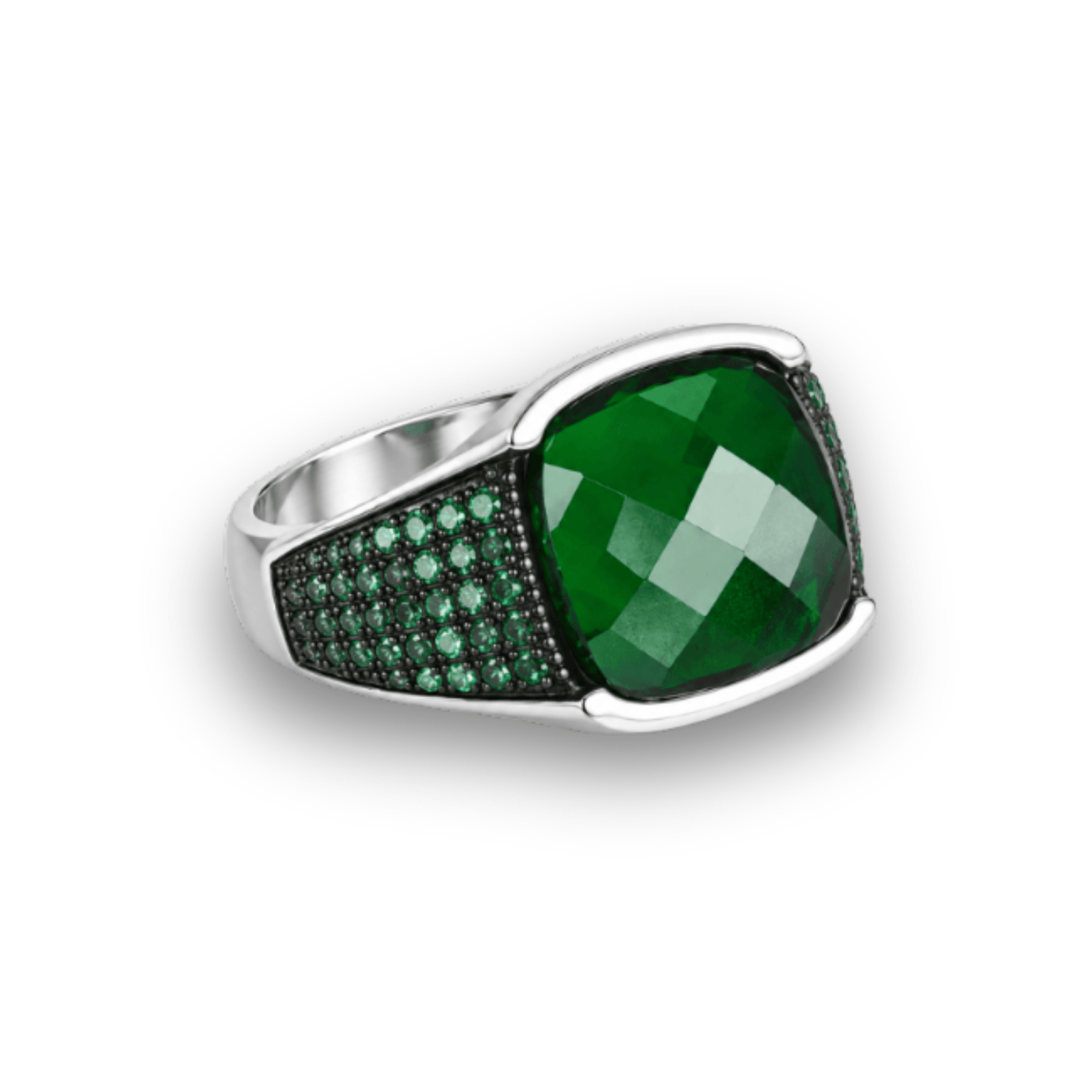 Men's 925 Sterling Silver Emerald Signet Ring – Handmade Turkish Ottoman Style Square Green Stone Ring