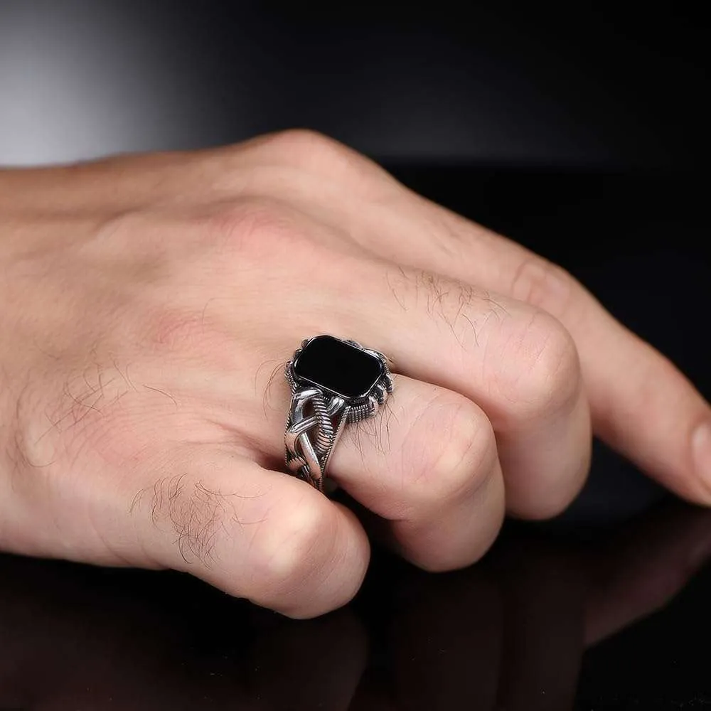Authentic Black Onyx Stone Men's Silver Ring 925 Sterling - Image 2