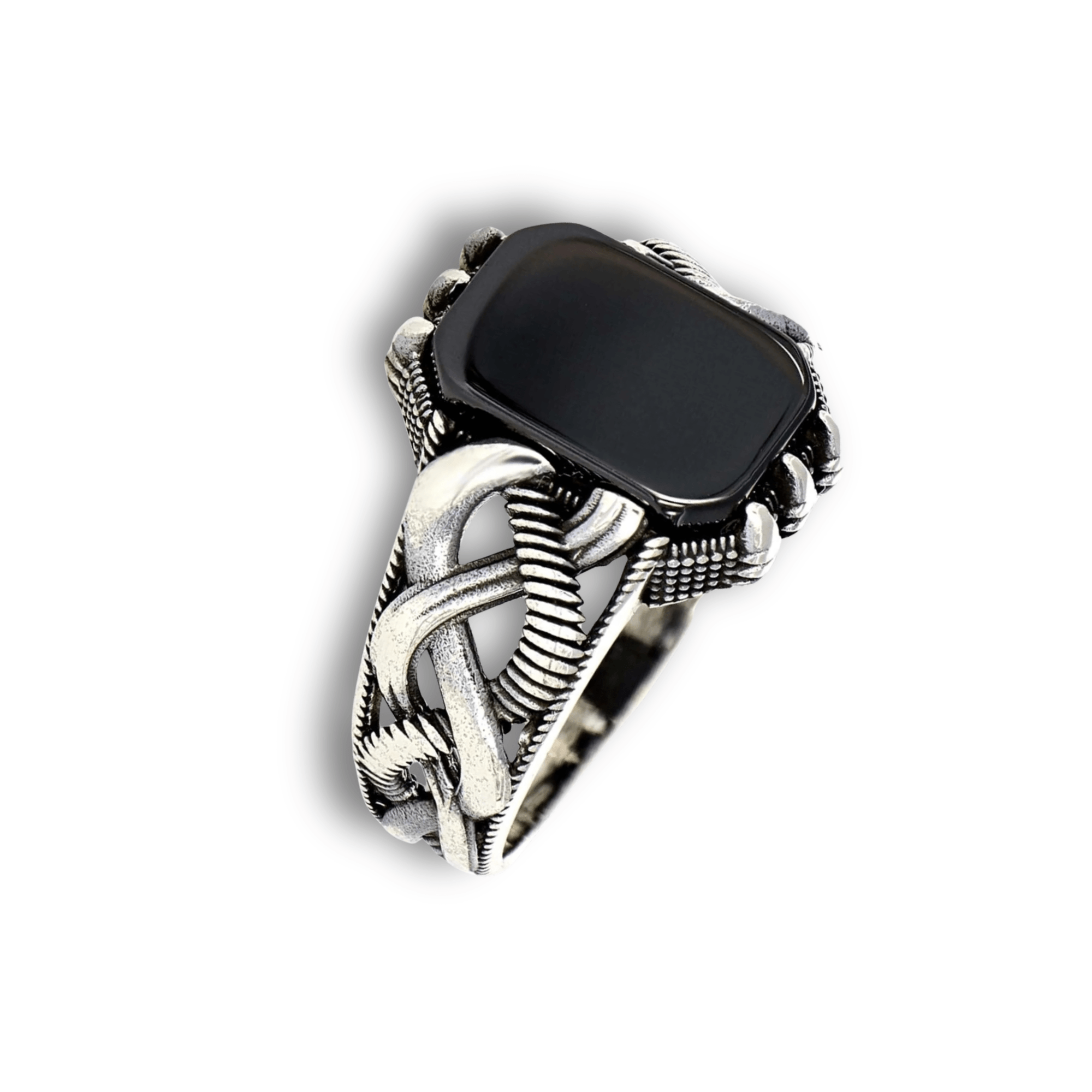 Authentic Black Onyx Stone Men's Silver Ring 925 Sterling